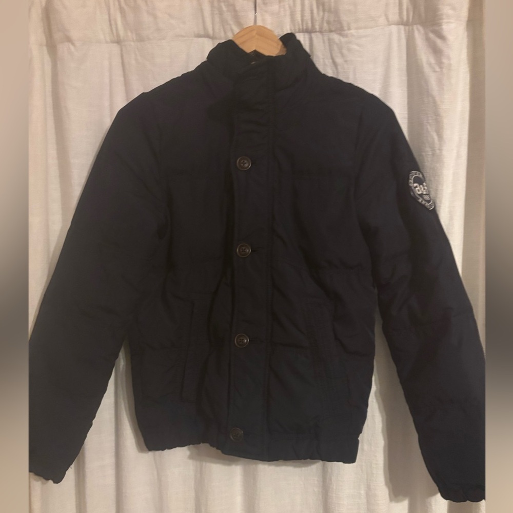 Abercrombie and Fitch Kids Puffer Coat size M Navy Blue Button and Zipper